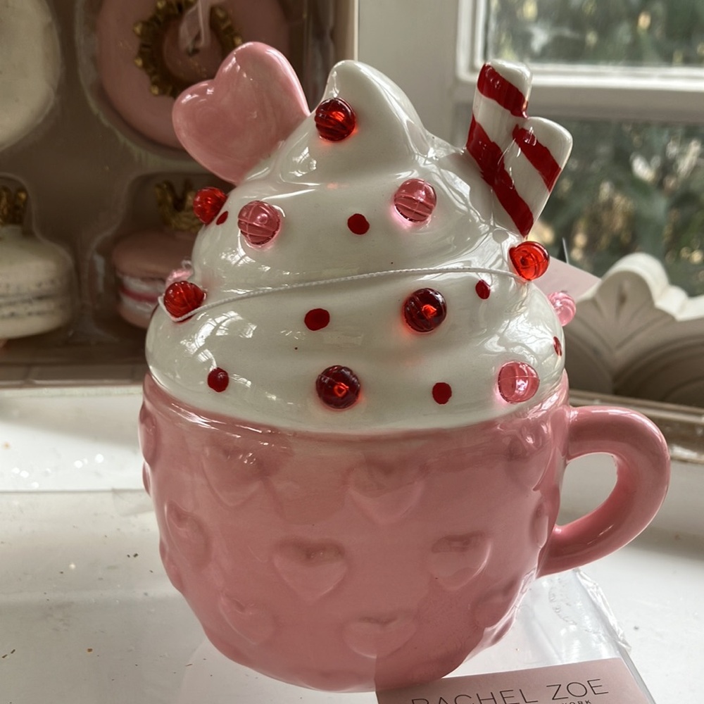 BUNDLE Valentines Day SET/6 Macaron Ornaments & Lite Up Hot Cocoa Mug RACHEL ZOE - Picture 4 of 8